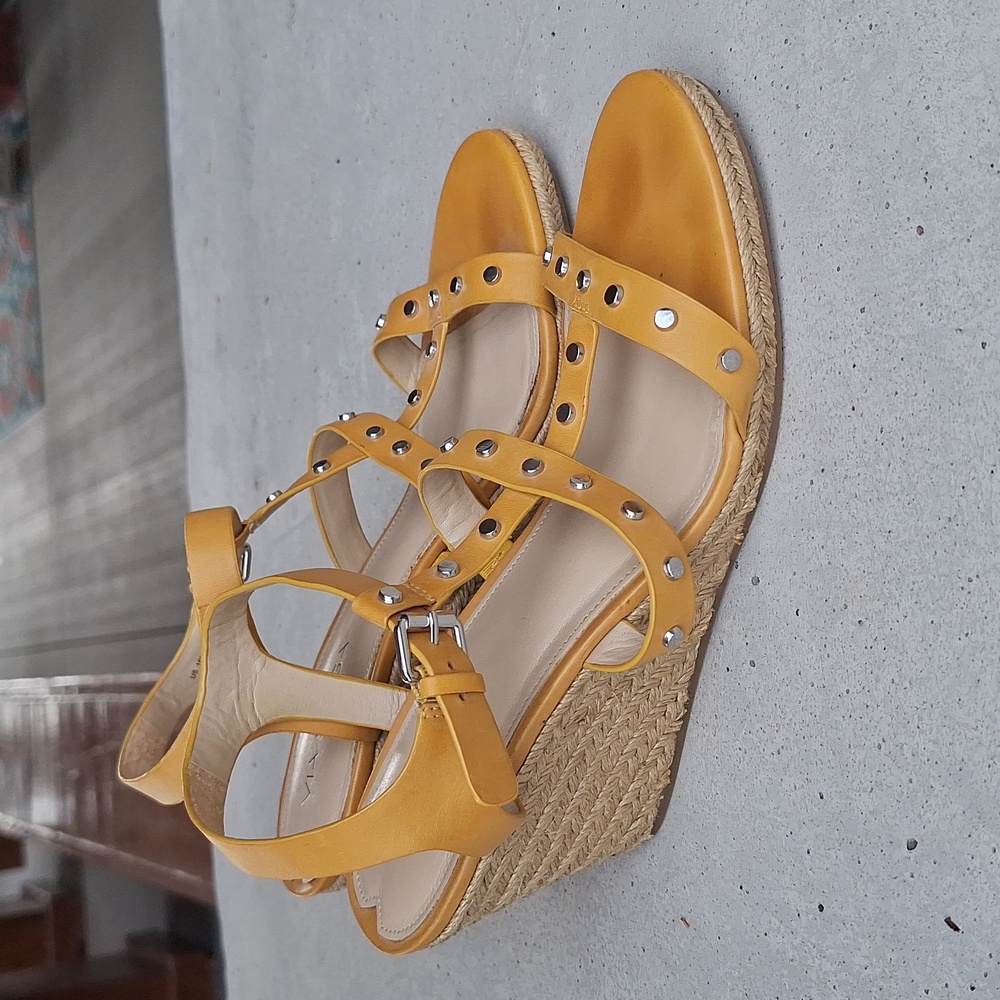 Via Spiga Mustard Yellow Studded Strappy Wedges Espadrilles - Size 10